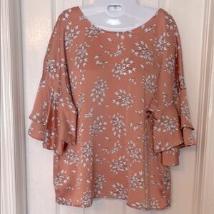 Liz Claiborne Floral Blouse - Peach and White